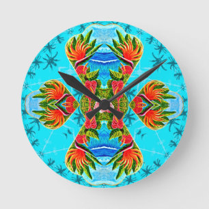 Relógio Redondo Pássaro Havaiano da Cruz do Paraíso (Azul)