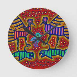 Relógio Redondo Pássaros Kuna Indian com Peixe