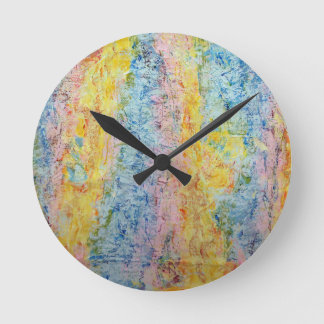 Relógio Redondo Pastel Azul Amarelo-Amarelo Texturizado Abstrato m