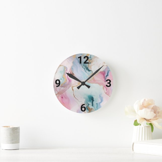 RELÓGIO REDONDO PASTEL BLUE PINK MARBLE INSPIRED WALL CLOCK (Lar)