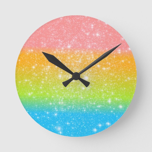 Relógio Redondo Pastel Rainbow Astral Glitter (Frente)