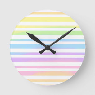 Relógio Redondo Pastel Rainbow Stripes Abstract Blur Art Design