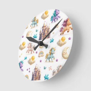 Relógio Redondo Pastel Whimsso Unicorns e Castles Fantasy