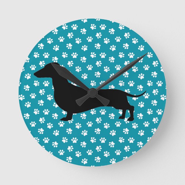 Relógio Redondo Pata Teal Imprimir Dachshund Silhouette Wall Clock (Frente)