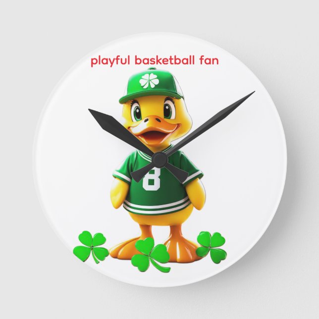 Relógio Redondo Pato Amarelo Fofo com Camisa do Celtics – Unreal E (Frente)