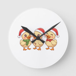 Relógio Redondo Patos de Natal Kawaii Fofos | Arte de Férias Festi