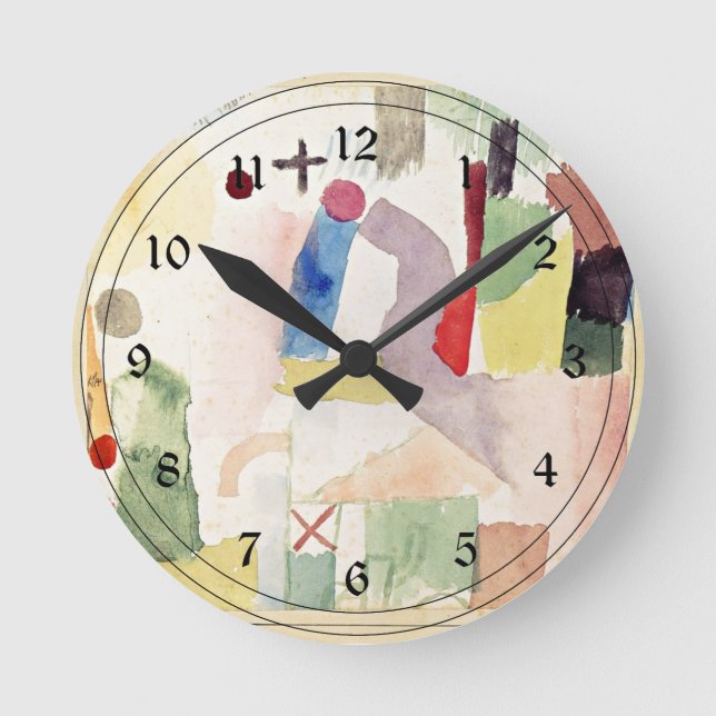 Relógio Redondo Paul Klee art: Pregado Aquarela, Vermelho (Frente)