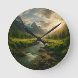 Relógio Redondo Peaceful Mountain River Landscape Nature Clock
