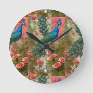 Relógio Redondo Peacock no Jardim Rosa de Apricot
