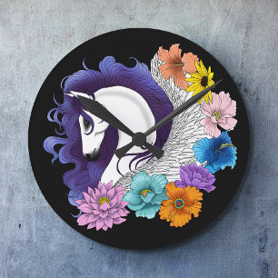 Relógio Redondo Pégaso Floral Preto