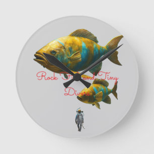 Relógio Redondo Peixe-Roca Colossal e Mergulhadores Minúsculos – O