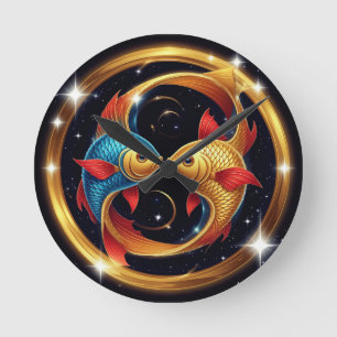 Relógio Redondo ♓ Peixes Brilho Cósmico 🌌 Zodíaco Artístico