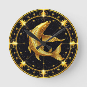 Relógio Redondo Peixes ouros Símbolo Zodiac arredondado por estrel