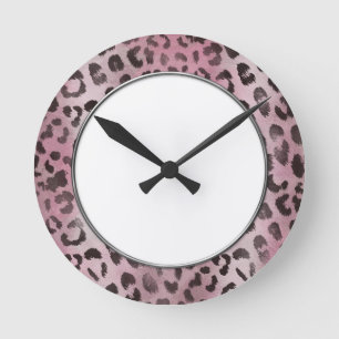 Relógio Redondo Pele de leopardo em Rosa rosa