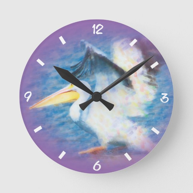 Relógio Redondo pelicano 17 da aguarela (Frente)