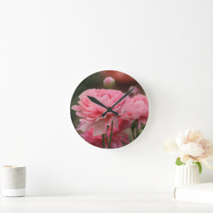 Relógio Redondo Peony Pink Ranunculus Closeup