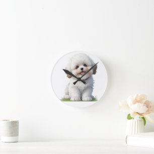 Relógio Redondo Pequeno e Bonito Cachorro Shu Tzu