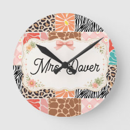 Relógio Redondo Personalizado de Patchwork Floral