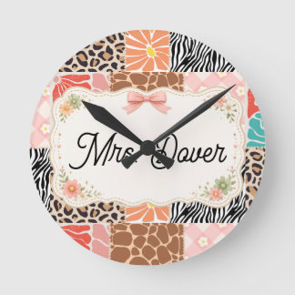 Relógio Redondo Personalizado de Patchwork Floral 