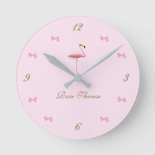 Relógio Redondo Personalizado É Uma Menina Rosa Flamingo Pensada
