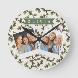 Relógio Redondo Personalizado Jardim Botânico Verde Vintage Rústic