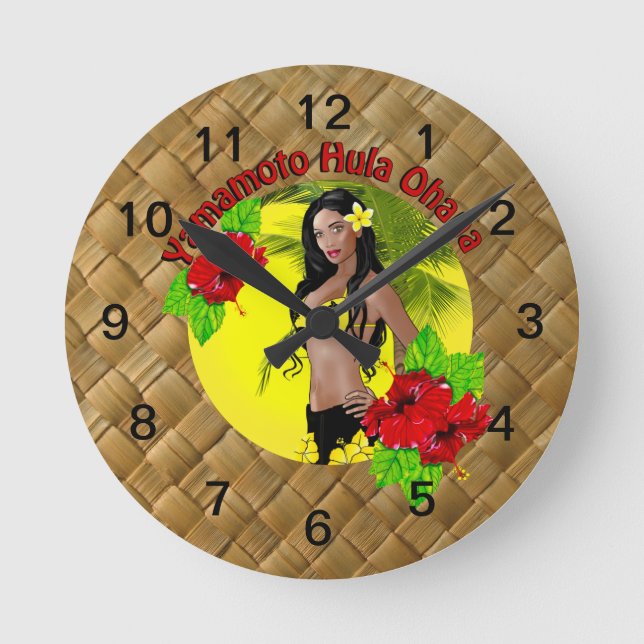 Relógio Redondo Personalizado Para Yamamoto Hula Ohana Wall Clock  (Frente)