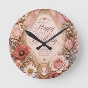 Relógio Redondo Personalizado Vintage Romântico Aniversário laço F