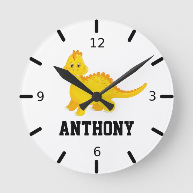 Relógio Redondo Personalize Seu Próprio Dinossauro Amarelo Cute (Frente)