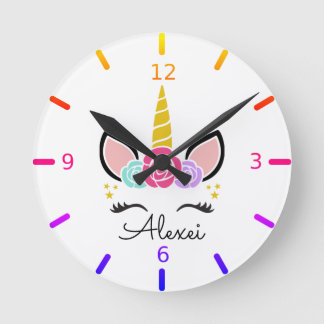 Relógio Redondo Personalize Seu Próprio Unicórnio Floral Colorido