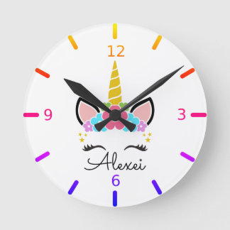 Relógio Redondo Personalize Seu Próprio Unicórnio Floral Colorido