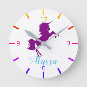 Relógio Redondo Personalize Seu Próprio Unicórnio Roxo