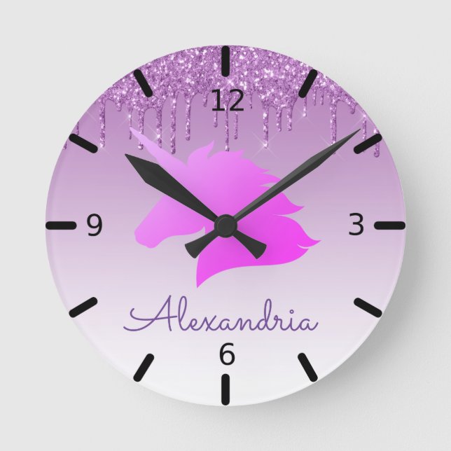 Relógio Redondo Personalize seu próprio Unicórnio Roxo (Frente)