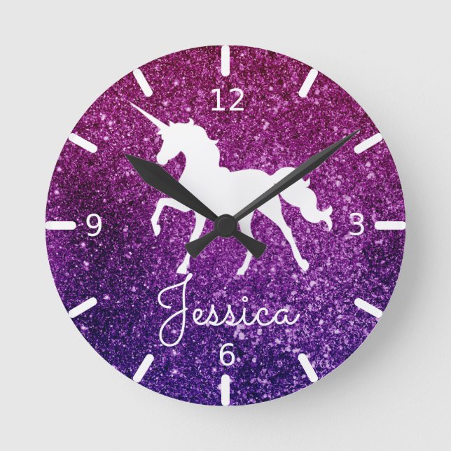 Relógio Redondo Personalize seu próprio Unicórnio Roxo Espetado (Frente)