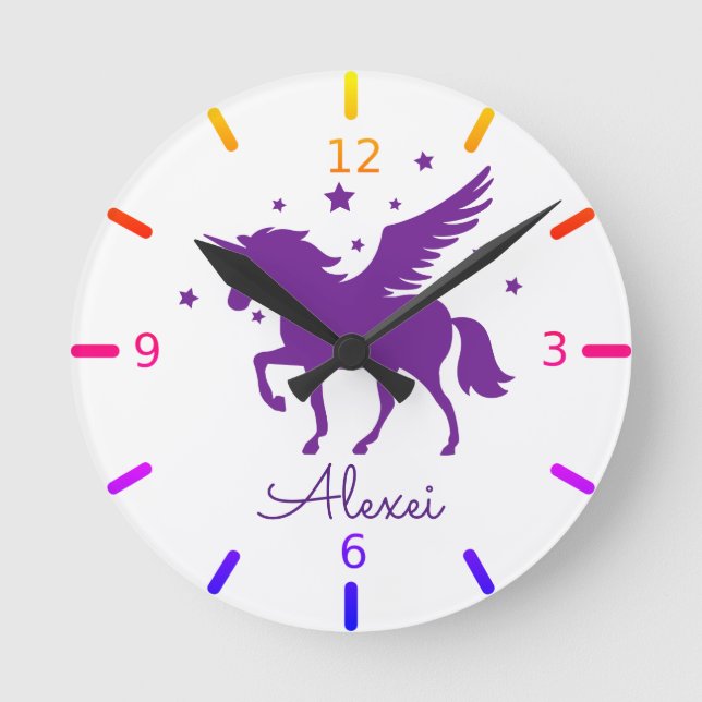 Relógio Redondo Personalize Seu Próprio Unicórnio Roxo Mágico (Frente)