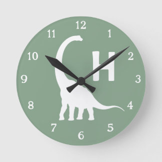 Relógio Redondo Personalized Brontosaurus Kids Wall Clock Sage Gre