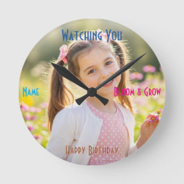 Relógio Redondo Personalized Photo & Text Custom Birthday Gift