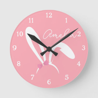 Relógio Redondo Personalized Pink Bunny Nursery Wall Clock Cute