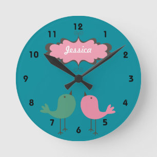 Relógio Redondo Personalized Pretty Two Birds Wall Clock