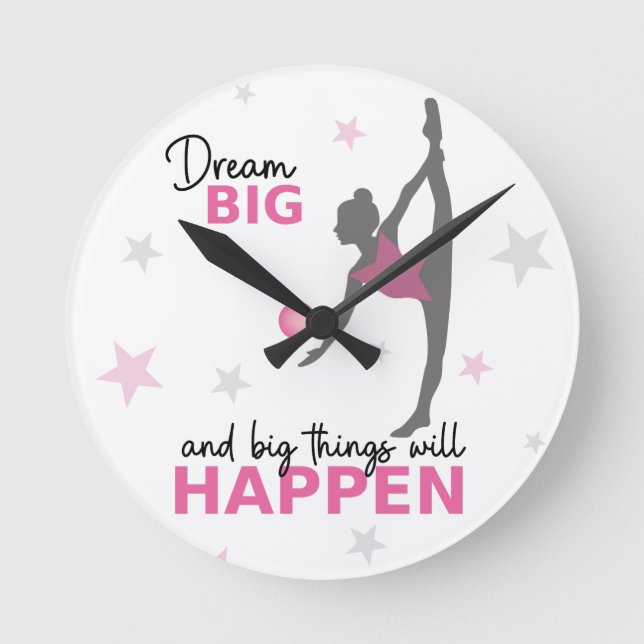 Relógio Redondo Personalized Rhythmic Gymnast Dream Big Wall Clock (Frente)