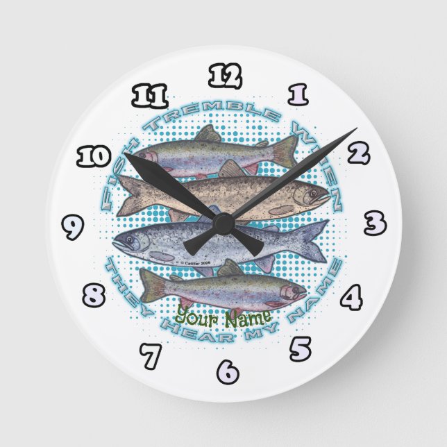 Relógio Redondo Pesca com espuma de peixe (Frente)