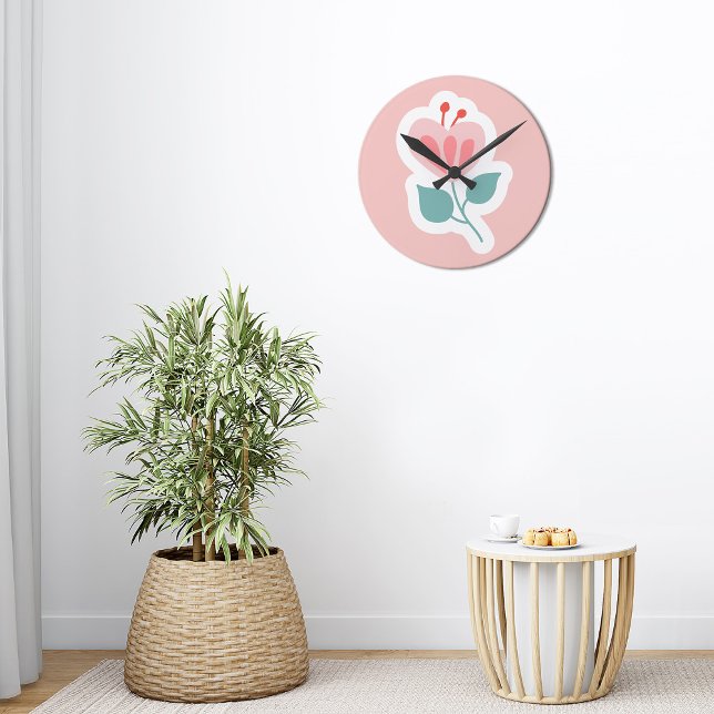 Relógio Redondo Pétala de flor rosa de pastel com caule (Criador carregado)