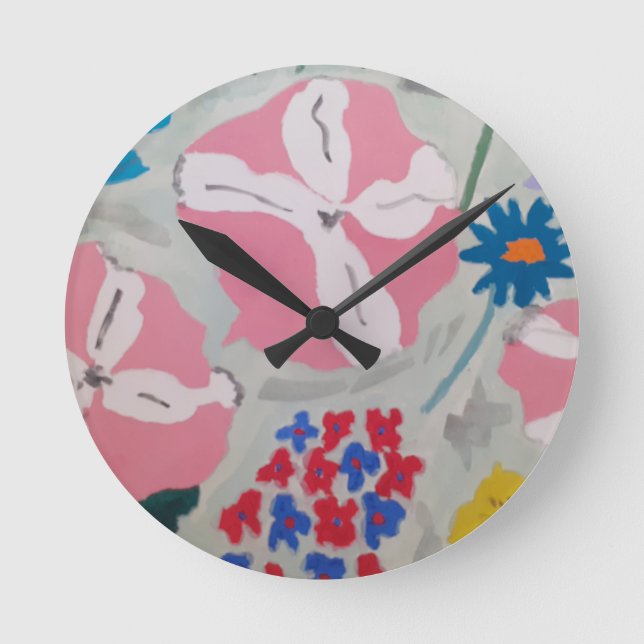 Relógio Redondo Petunias e Flores de Verão (Frente)