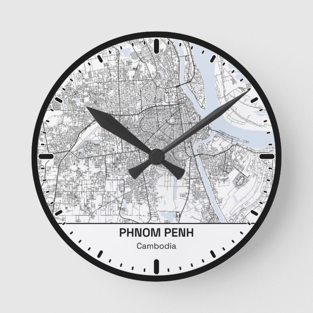 Relógio Redondo Phnom Penh Clock City Line Art (Frente)