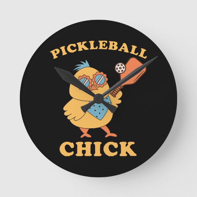 Relógio Redondo Pickleball Chick - retrô (Frente)