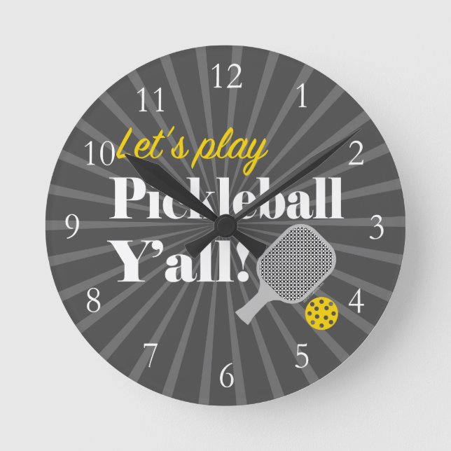 Relógio Redondo Pickleball Clock Let's Play Funny Gift for Player (Frente)