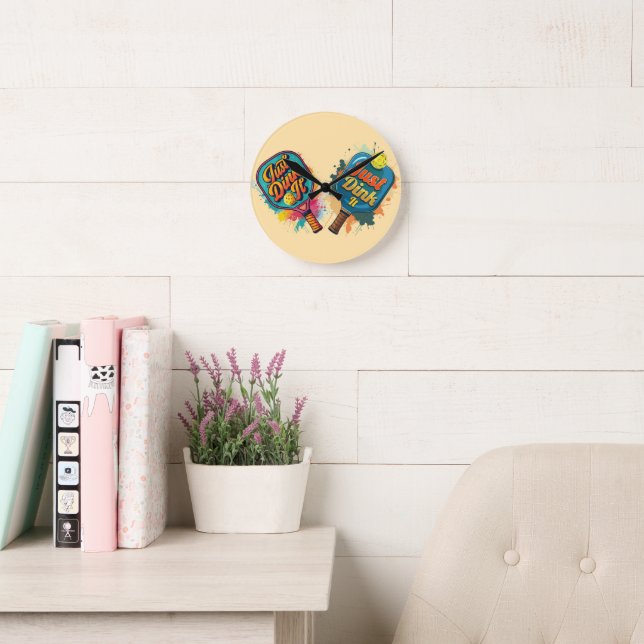 Relógio Redondo Pickleball Paddle - Design desportivo e divertido (Sala de leitura)