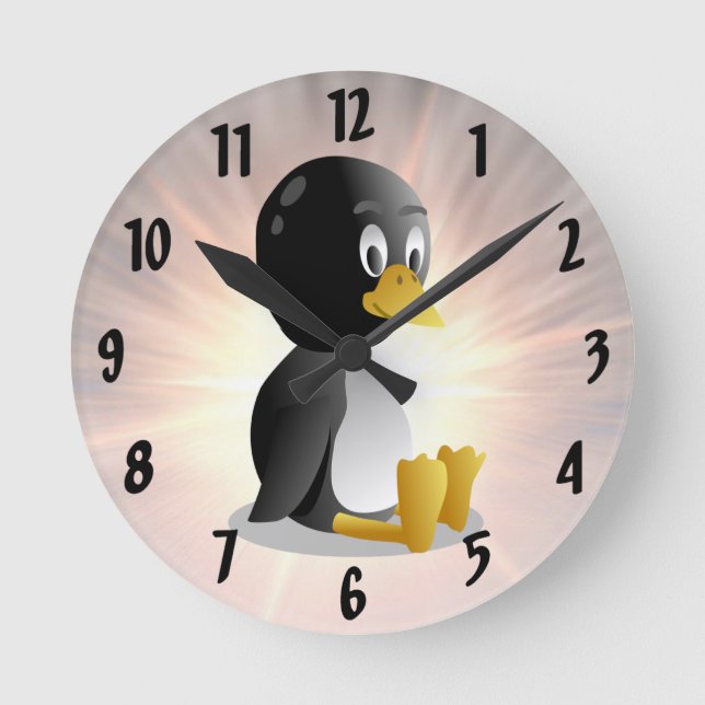 Relógio Redondo Pinguim Cartoon Wall Clock (Frente)
