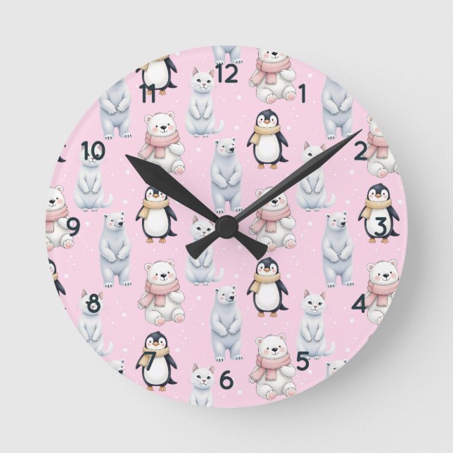Relógio Redondo Pinguim do urso Pinguim-sem-pelo (Frente)