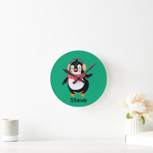 Relógio Redondo Pinguim Jolly Natal em Scarf com Malgas