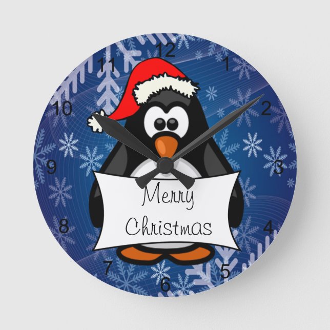 Relógio Redondo Pinguim Natal (Frente)